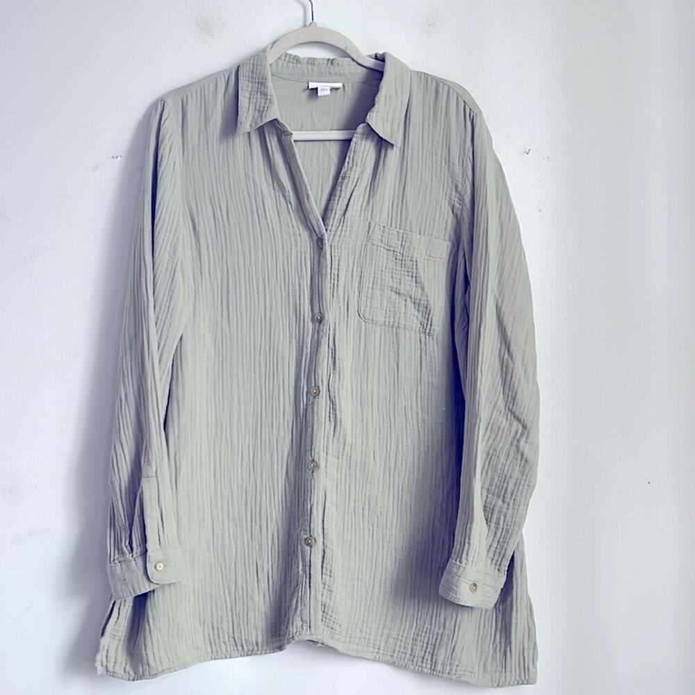J. Jill 100% cotton textured gauzy lagenlook long sleeve button down shirt sz L
